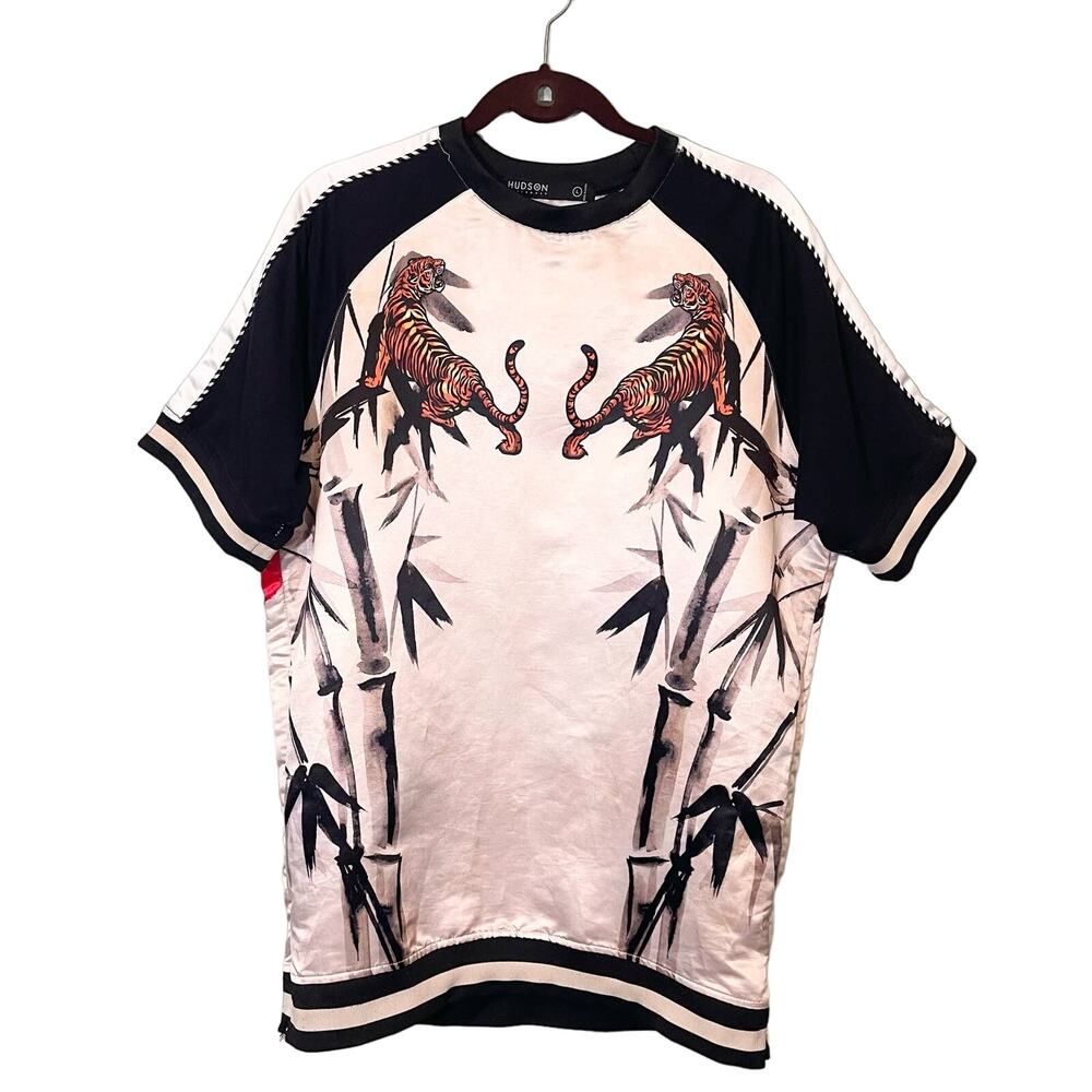 Hudson Outerwear Raglan T-Shirt Men L White Black Tiger Sukajan Japan Streetwear